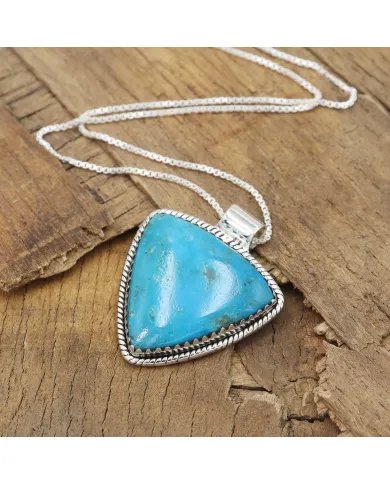 Arizona Turquoise Pendant - 925 Sterling Silver Statement Bohemian Necklace