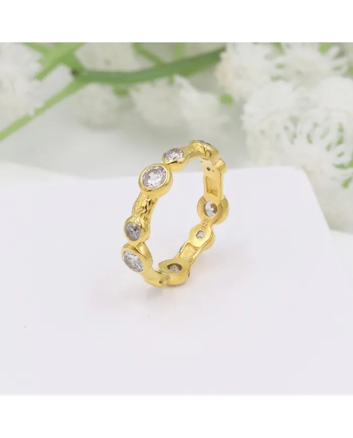 Swarovski Crystal Band Ring – Sterling Silver Gold Plated Ring Minimalist Women's Jewelry