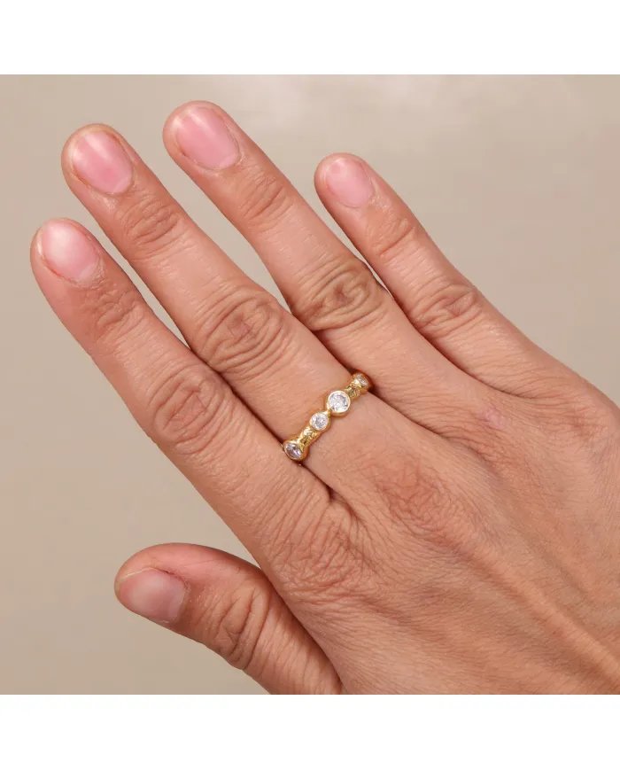 Swarovski Crystal Band Ring – Sterling Silver Gold Plated Ring Minimalist Women's Jewelry