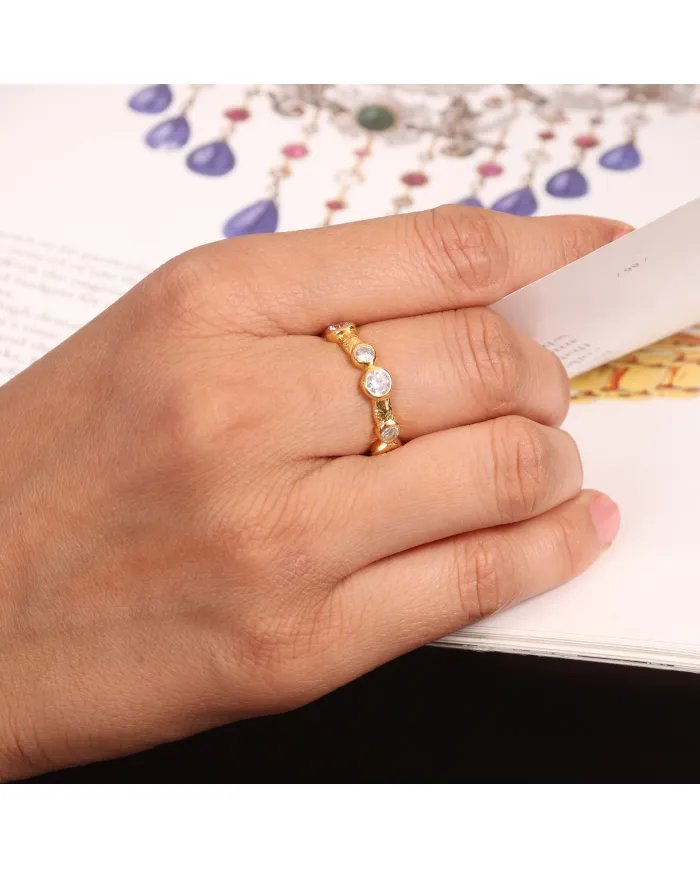 Swarovski Crystal Band Ring – Sterling Silver Gold Plated Ring Minimalist Women's Jewelry