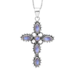 Holy Cross Pendant, Moonstone Pendant, Silver Necklaces, Religious Pendant, Christian Pendant, June Birthstone, Christmas Gifts