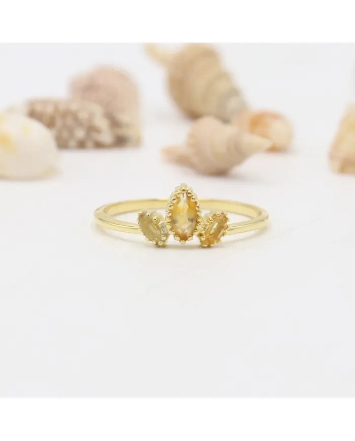Citrine Gemstone Ring - Sterling Silver Gold Plated Ring Minimalist Handmade Ring For Women