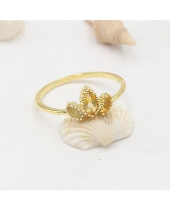 Citrine Gemstone Ring - Sterling Silver Gold Plated Ring Minimalist Handmade Ring For Women