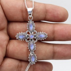 Holy Cross Pendant, Moonstone Pendant, Silver Necklaces, Religious Pendant, Christian Pendant, June Birthstone, Christmas Gifts