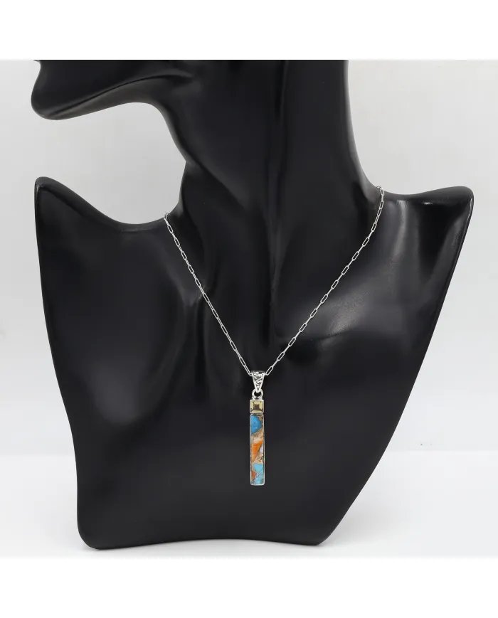 Orange Spiny Turquoise and Citrine Pendant - Sterling Silver Pendant Handmade Jewelry