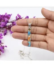 Orange Spiny Turquoise and Citrine Pendant - Sterling Silver Pendant Handmade Jewelry