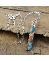 Orange Spiny Turquoise and Citrine Pendant - Sterling Silver Pendant Handmade Jewelry