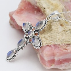 Holy Cross Pendant, Moonstone Pendant, Silver Necklaces, Religious Pendant, Christian Pendant, June Birthstone, Christmas Gifts