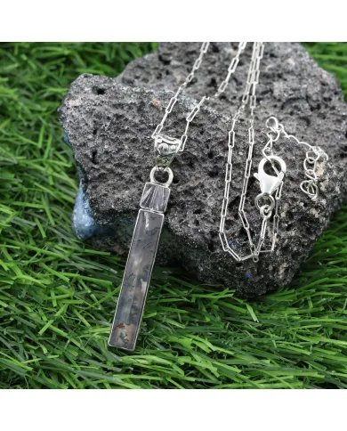 Moss Agate and Meteorite Pendant - Sterling Silver Pendant Handmade Jewelry