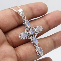 Holy Cross Pendant, Moonstone Pendant, Silver Necklaces, Religious Pendant, Christian Pendant, June Birthstone, Christmas Gifts