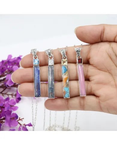 Kyanite Pendant - 925 Sterling Silver Swiss Blue Topaz Gemstone Jewelry