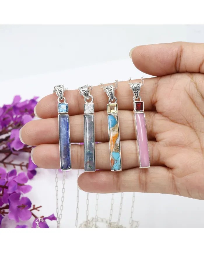 Kyanite Pendant - 925 Sterling Silver Swiss Blue Topaz Gemstone Jewelry