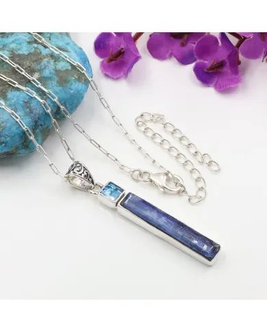 Kyanite Pendant - 925 Sterling Silver Swiss Blue Topaz Gemstone Jewelry