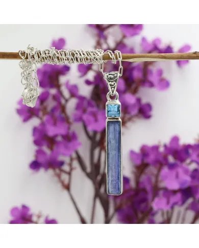Kyanite Pendant - 925 Sterling Silver Swiss Blue Topaz Gemstone Jewelry