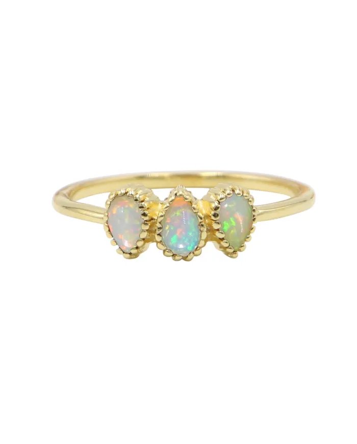 Natural Ethiopian Opal Ring - Sterling Silver Gold Plated Minimalist Handmade Dainty Ring for Women
