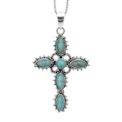 Holy Cross Pendant, Tibetan Turquoise Pendant, Sterling Silver Necklace, Vintage Pendant, Religious Pendant, Best Christmas Gift