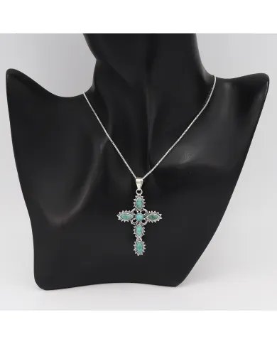 Holy Cross Turquoise Pendant - 925 Sterling Silver Religious Jewelry