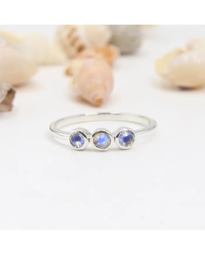 Moonstone Half Eternity Ring - Sterling Silver Ring Dainty Handmade Ring for Women