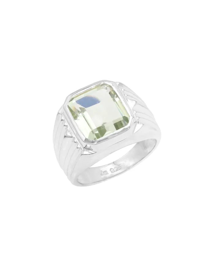 Green Amethyst Statement Ring - Sterling Silver Handmade Unisex Ring