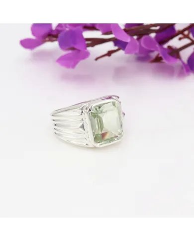 Green Amethyst Statement Ring - Sterling Silver Handmade Unisex Ring