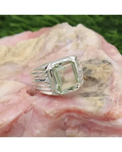Green Amethyst Statement Ring - Sterling Silver Handmade Unisex Ring
