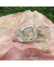 Green Amethyst Statement Ring - Sterling Silver Handmade Unisex Ring