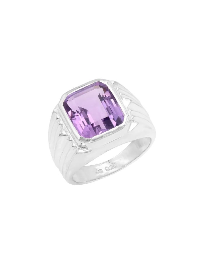 Natural Amethyst Statement Ring - Sterling Silver Handmade Unisex Ring