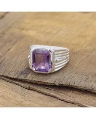 Natural Amethyst Statement Ring - Sterling Silver Handmade Unisex Ring
