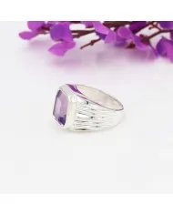 Natural Amethyst Statement Ring - Sterling Silver Handmade Unisex Ring