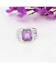 Natural Amethyst Statement Ring - Sterling Silver Handmade Unisex Ring