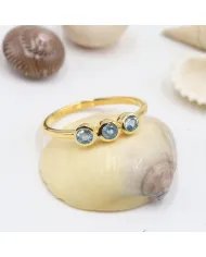 Swiss Blue Topaz Ring - Sterling Silver Gold Plated Half Eternity Band Ring Handmade Jewelry