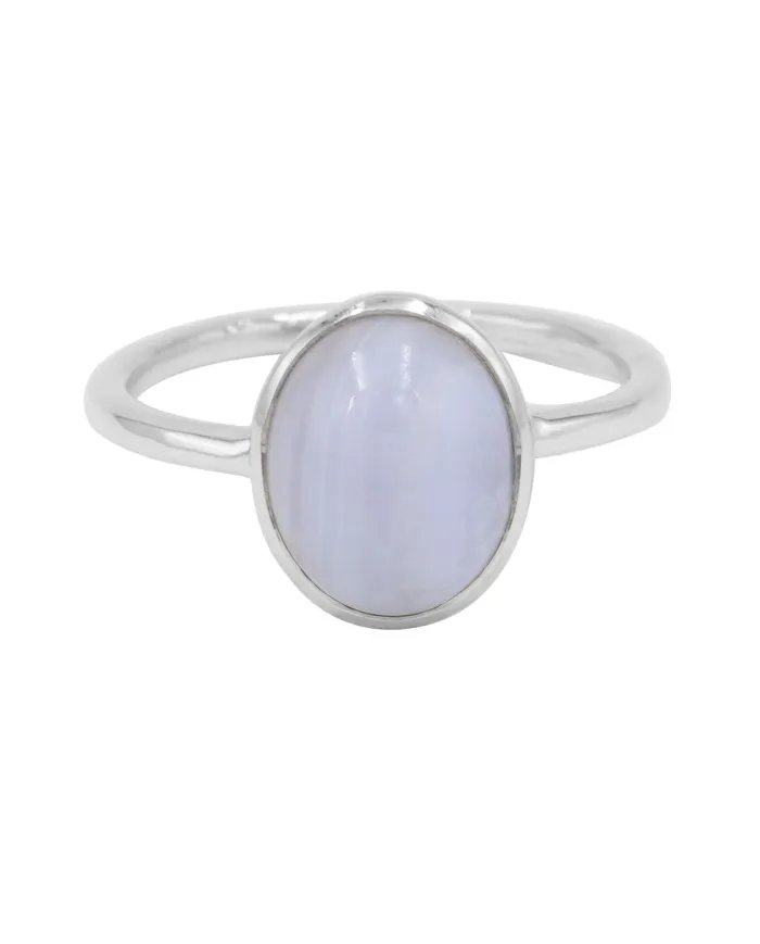 Blue Lace Agate Ring - Sterling Silver Statement Ring Handmade Ring Unique Gemstone Ring for Him & Her