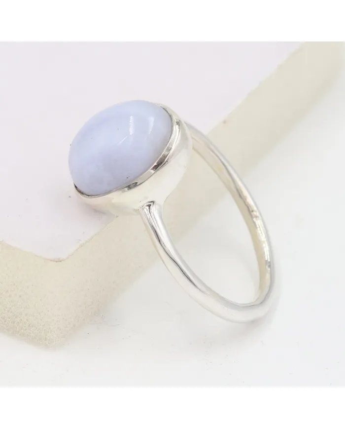 Blue Lace Agate Ring - Sterling Silver Statement Ring Handmade Ring Unique Gemstone Ring for Him & Her