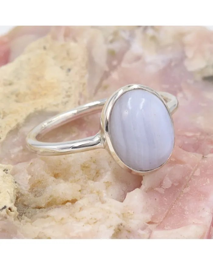 Blue Lace Agate Ring - Sterling Silver Statement Ring Handmade Ring Unique Gemstone Ring for Him & Her
