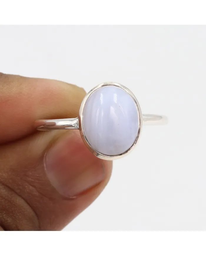 Blue Lace Agate Ring - Sterling Silver Statement Ring Handmade Ring Unique Gemstone Ring for Him & Her