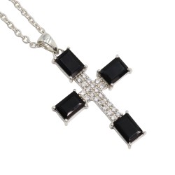 Holy Cross Pendant, Black Onyx Pendant, Silver Chain Pendant, Unisex Christian Jewelry, Protection Pendant, Best Christmas Gift