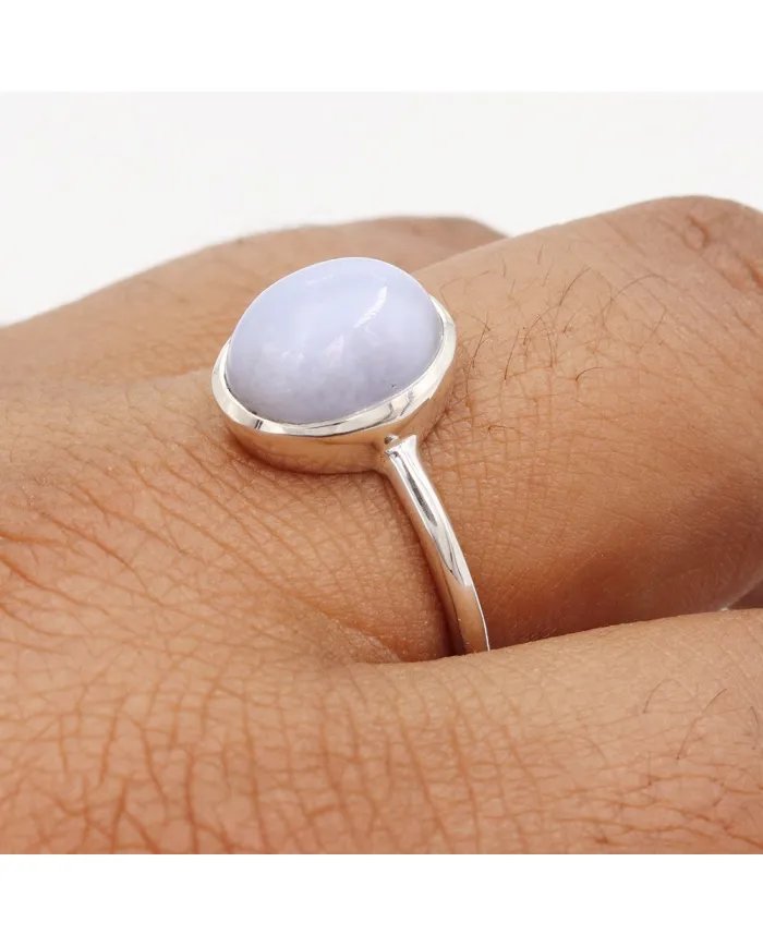 Blue Lace Agate Ring - Sterling Silver Statement Ring Handmade Ring Unique Gemstone Ring for Him & Her