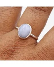 Blue Lace Agate Ring - Sterling Silver Statement Ring Handmade Ring Unique Gemstone Ring for Him & Her