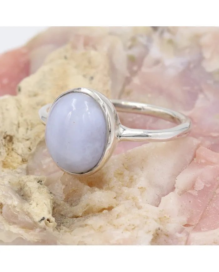 Blue Lace Agate Ring - Sterling Silver Statement Ring Handmade Ring Unique Gemstone Ring for Him & Her
