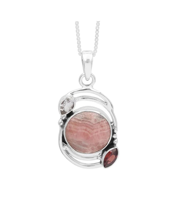 Natural Rhodochrosite Pendant – Sterling Silver Handmade Garnet Crystal Jewelry