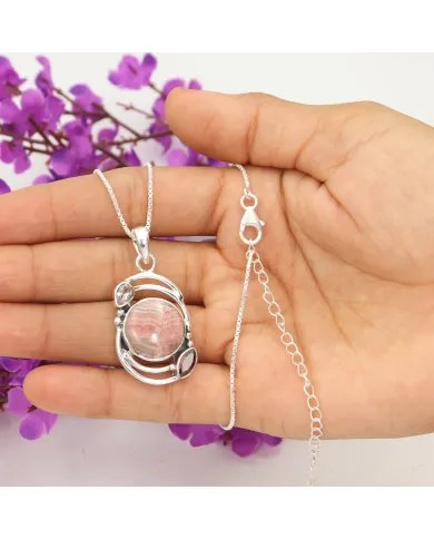 Natural Rhodochrosite Pendant – Sterling Silver Handmade Garnet Crystal Jewelry