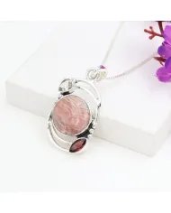 Natural Rhodochrosite Pendant – Sterling Silver Handmade Garnet Crystal Jewelry