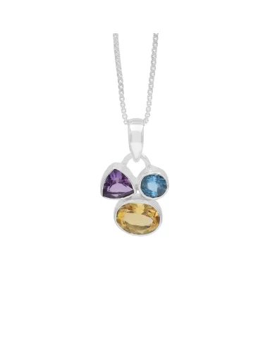 Natural Citrine Pendant - Sterling Silver Amethyst & Swiss Blue Topaz Pendant Handmade Pendant Women's Jewelry