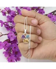 Citrine Pendant with Amethyst & Swiss Blue Topaz - 925 Silver Jewelry