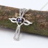 Cross Necklaces, Silver Pendant, Tanzanite Cross Necklaces, Angel Wings Pendant, Religious Jewelry, CZ Pendant, Heart Pendant