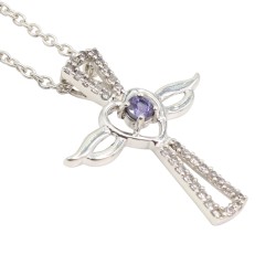 Cross Necklaces, Silver Pendant, Tanzanite Cross Necklaces, Angel Wings Pendant, Religious Jewelry, CZ Pendant, Heart Pendant