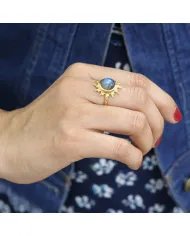 Natural Labradorite Sunburst Ring - Gold Plated 925 Silver Jewelry