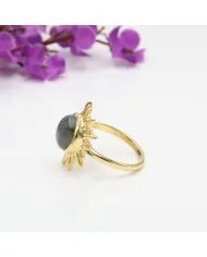 Natural Labradorite Sunburst Ring - Gold Plated 925 Silver Jewelry