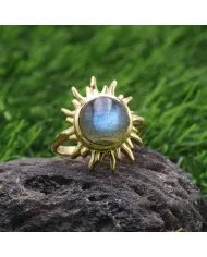 Natural Labradorite Sunburst Ring - Gold Plated 925 Silver Jewelry