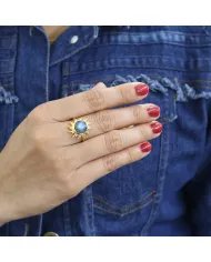 Natural Labradorite Sunburst Ring - Gold Plated 925 Silver Jewelry